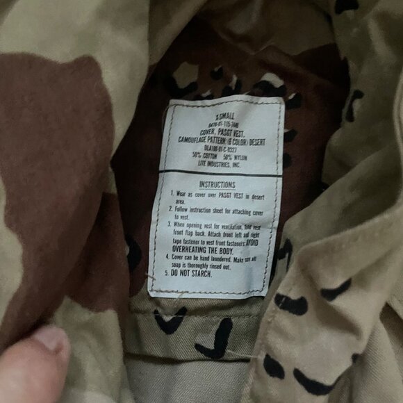 Military Desert Camouflage Vest  PASGT Small  Light Industries  Cotton Nylon - Picture 5 of 10